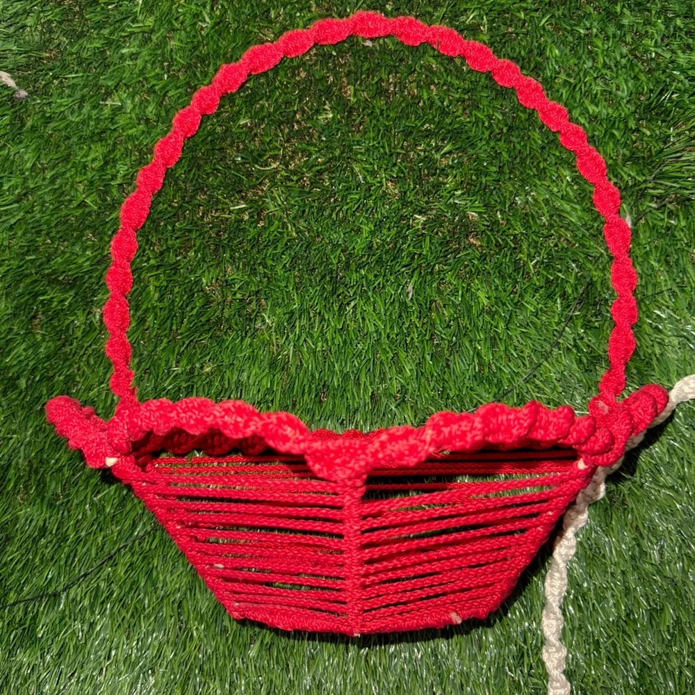 Handwoven Rope Wall Baskets - Red & Cream